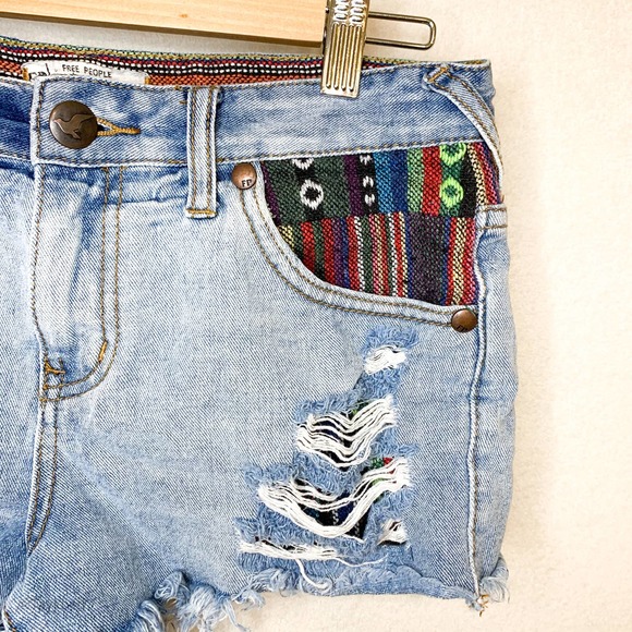 Free People Baja Serape Rugged Cut Off Jean Shorts - Picture 8 of 13